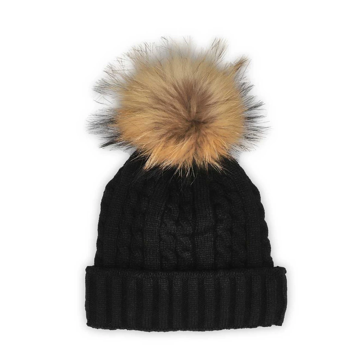 SoftMoc Women's Cable Stitch Hat With Fur Pom 3 SoftMoc Women's Cable Stitch Hat With Fur Pom - Image 3