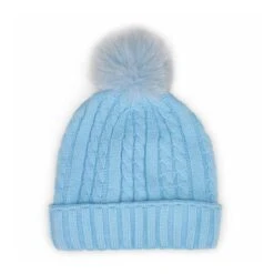 SoftMoc Women's Light Blue With Fur Pom Cable