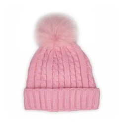 SoftMoc Women's Pink With Fur Pom Cable Stitc